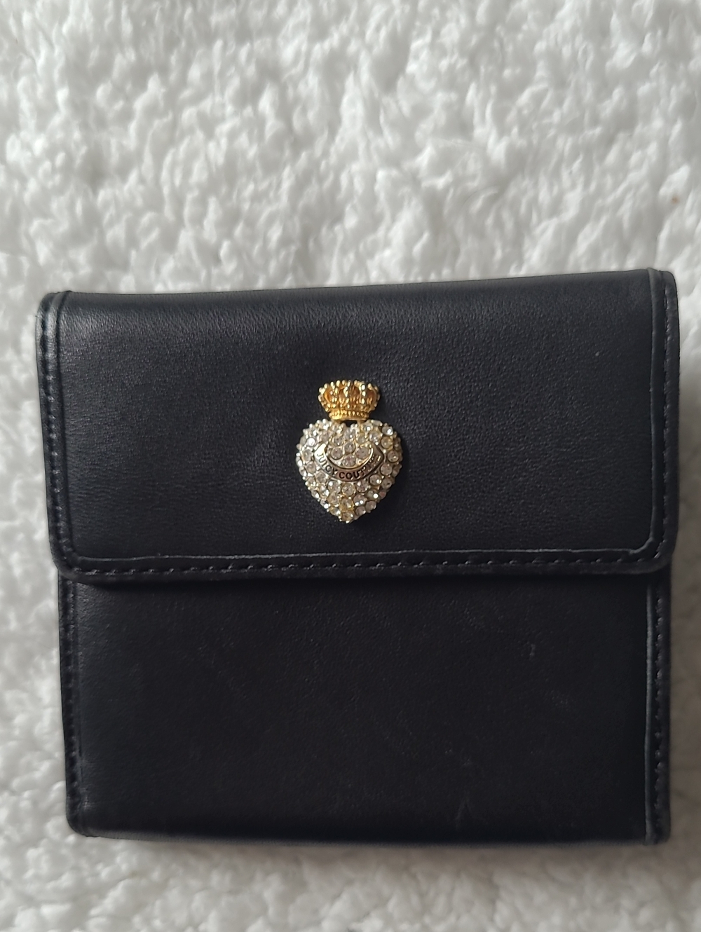 Juicy Couture Black Wallet with Gold and Crystal Heart Emblem